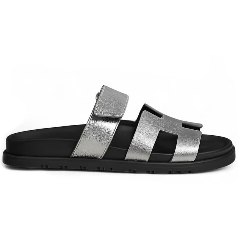 Hermes Chypre Sandal Gris ArgentÃ© Goatskin Metallic Finish (Women's)