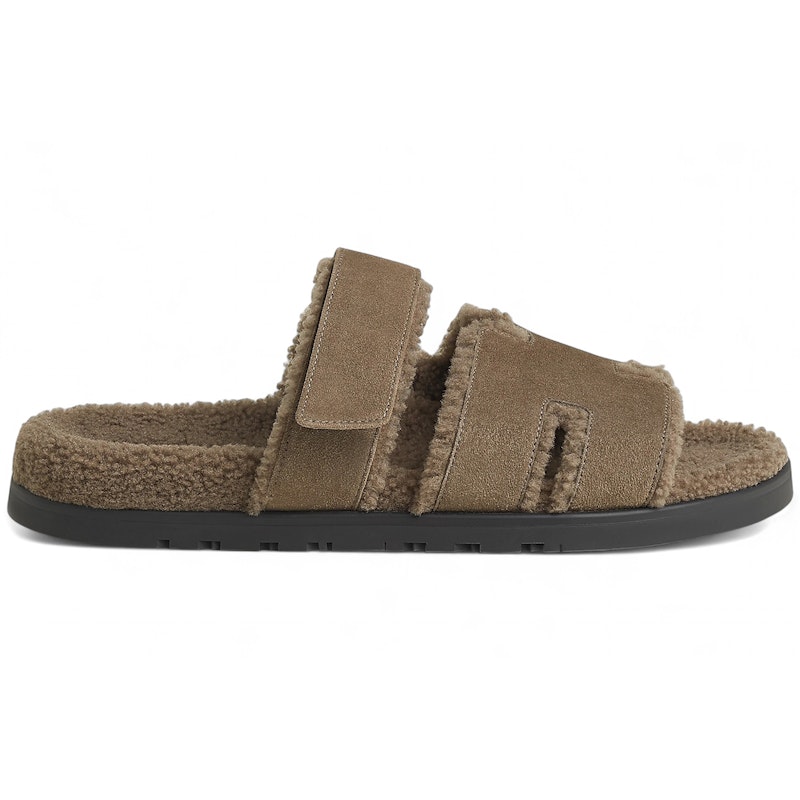 Hermes Chypre Sandal Shearling Ãtoupe Suede Goatskin